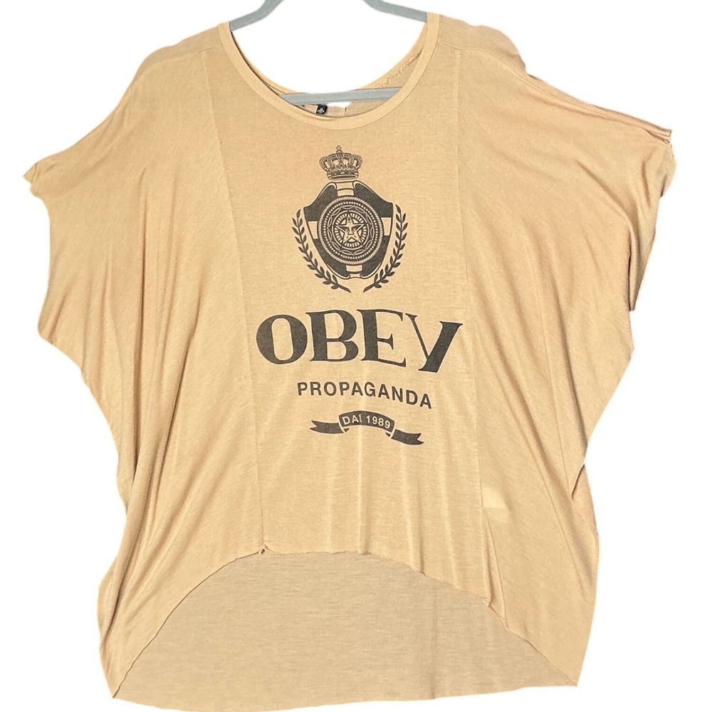 OBEY Propaganda Graphic Oversized Raw Edge Top Streetwear Grunge Y2K made in USA
